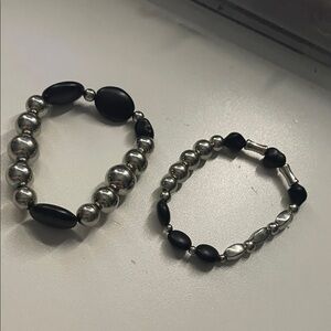 Black and Silver Beaded Stretch Bracelet Set - Women Jewelry